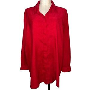 Willow Bay Womens Vintage Size 3X Red Faux Suede Button Up Shirt Festive Holiday